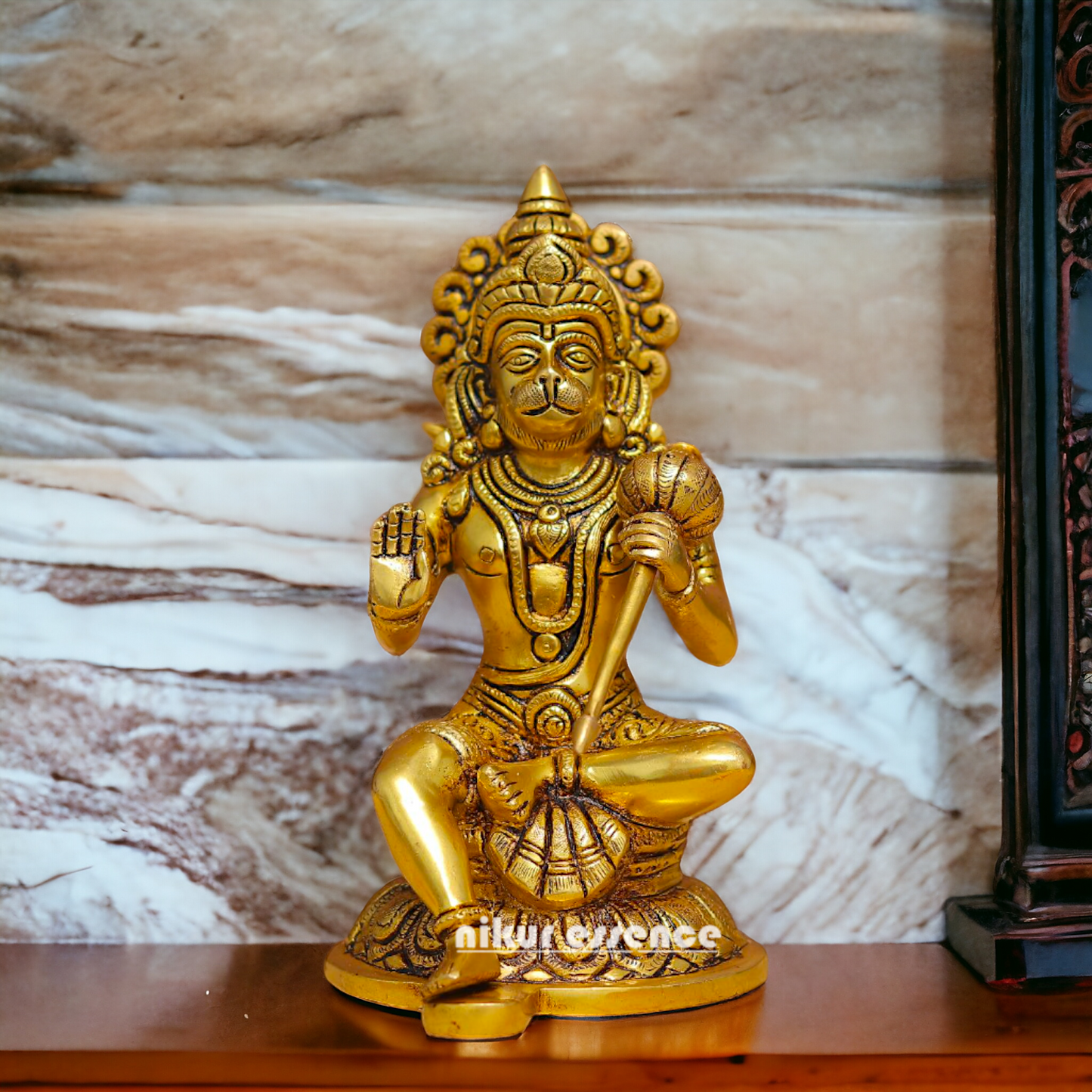 Hanuman ji Meditation Sitting Pure Brass idol - 7.7 Inches Nikuressence