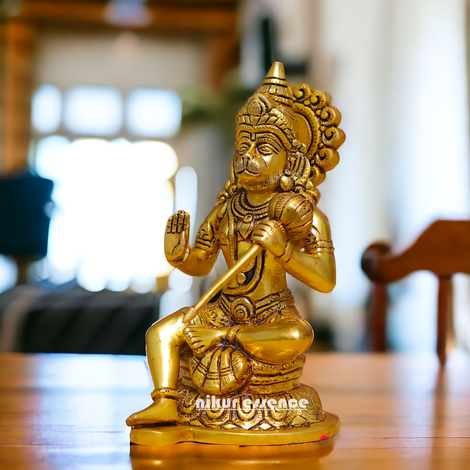 Hanuman ji Meditation Sitting Pure Brass idol - 7.7 Inches Nikuressence