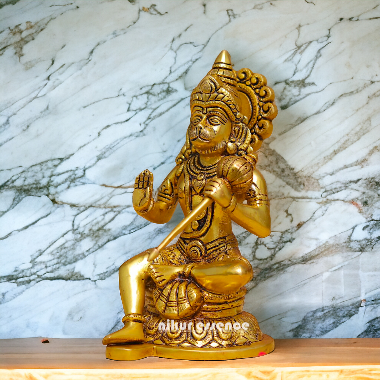 Hanuman ji Meditation Sitting Pure Brass idol - 7.7 Inches Nikuressence
