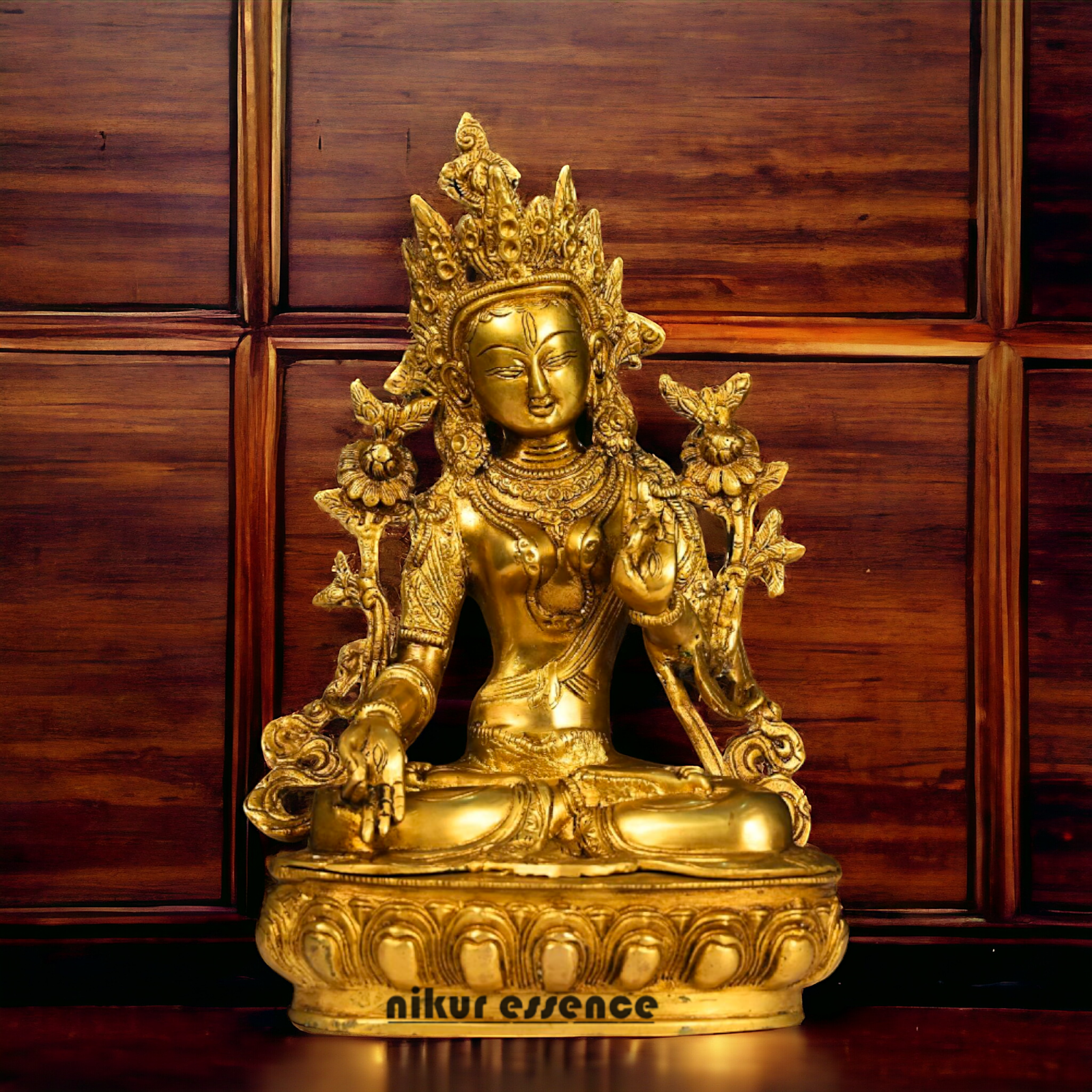 Pital Tara Buddha Sitting Brass idol - 12.5 Inches Nikuressence