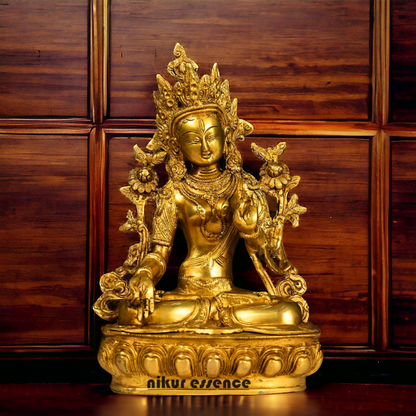 Pital Tara Buddha Sitting Brass idol - 12.5 Inches Nikuressence