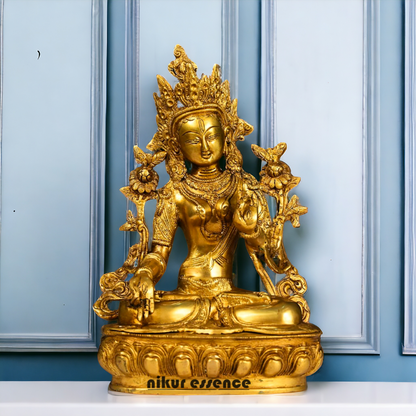 Pital Tara Buddha Sitting Brass idol - 12.5 Inches Nikuressence