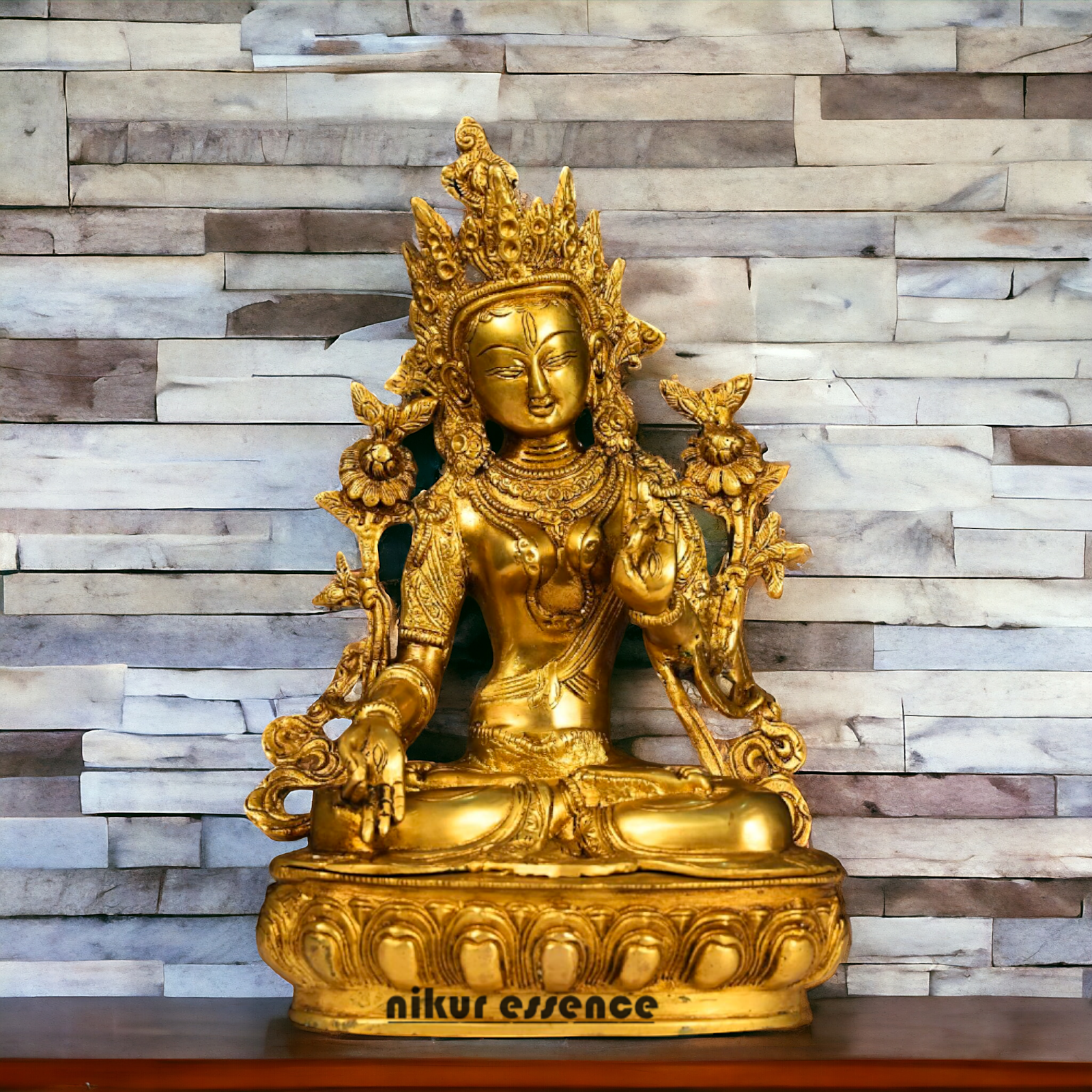 Pital Tara Buddha Sitting Brass idol - 12.5 Inches Nikuressence