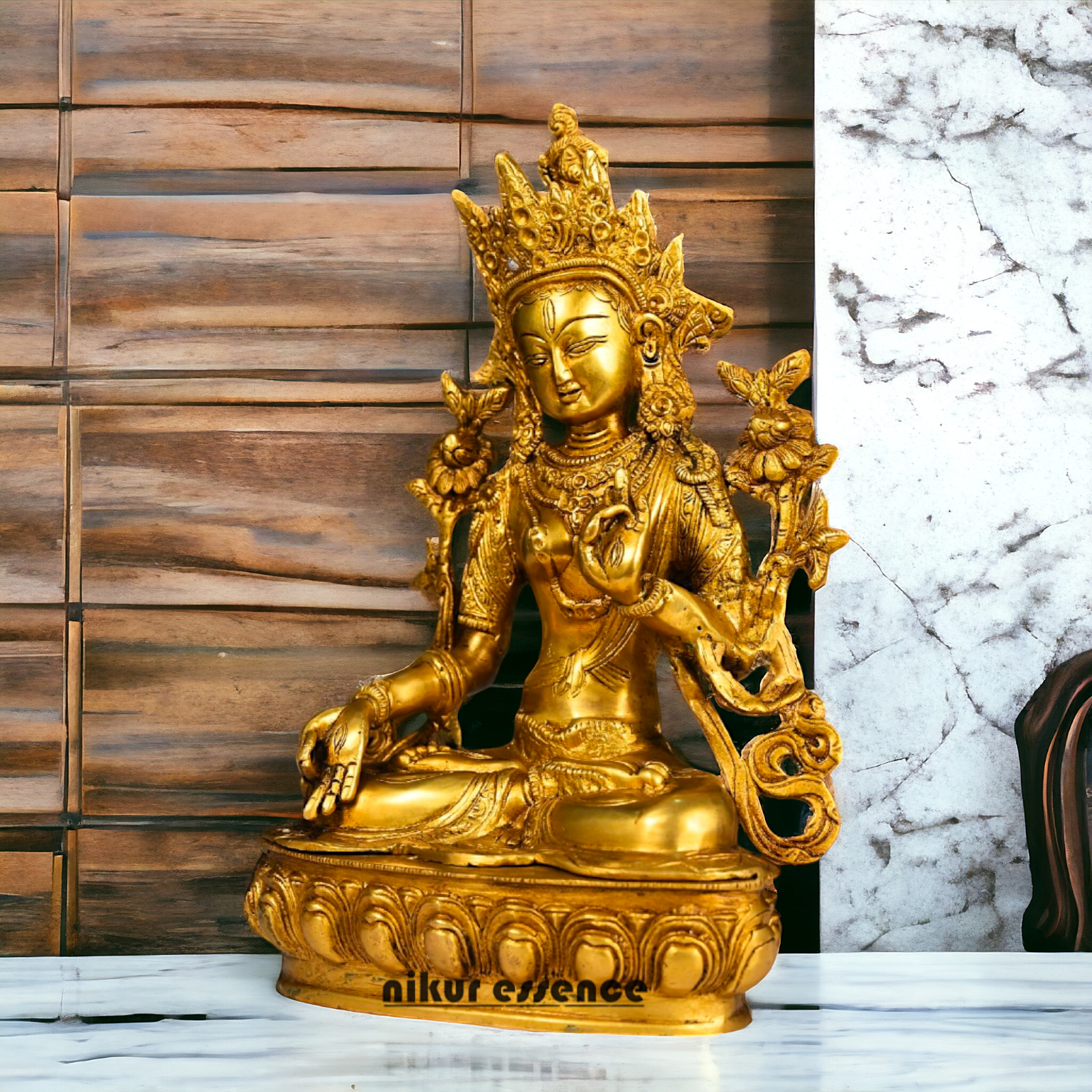 Pital Tara Buddha Sitting Brass idol - 12.5 Inches Nikuressence