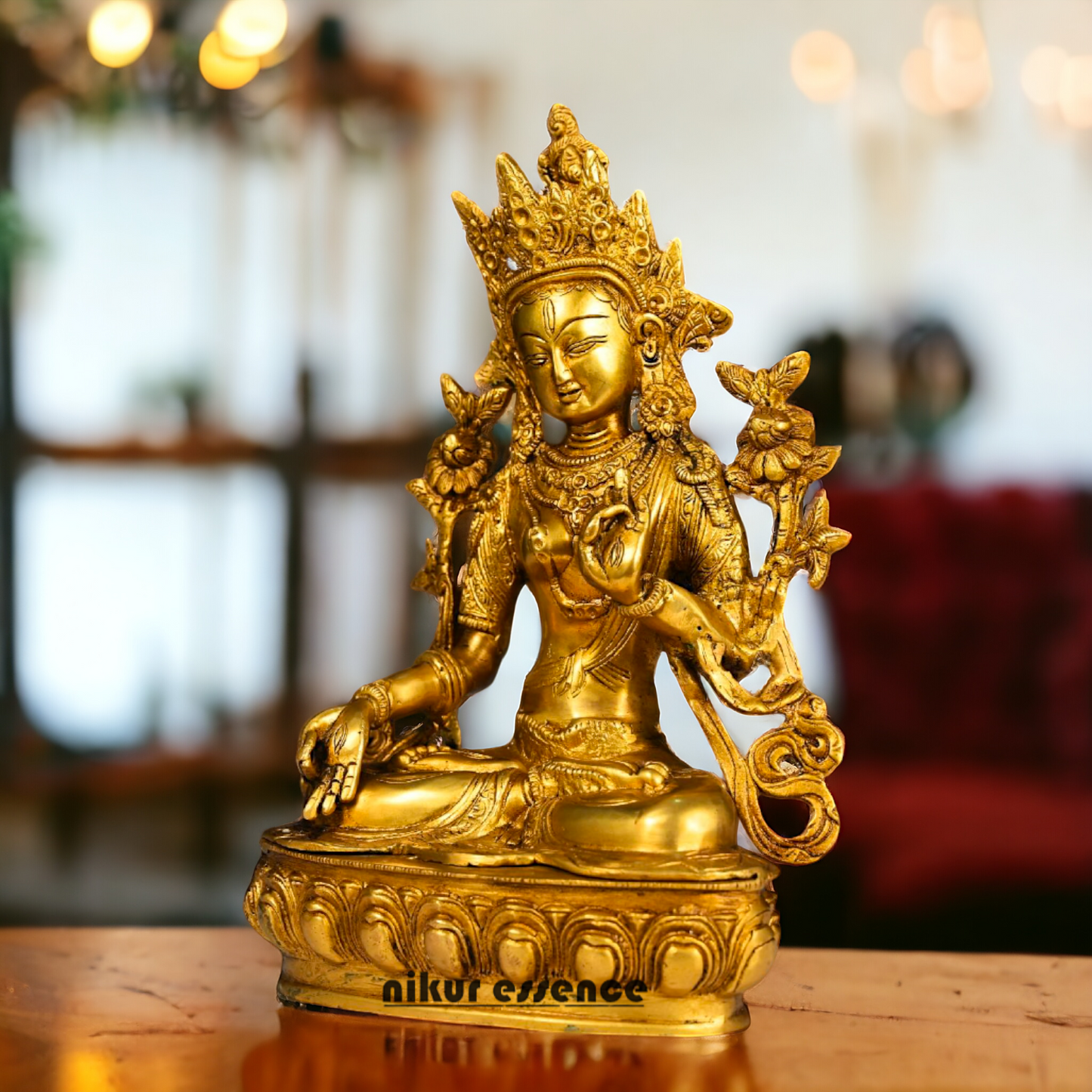 Pital Tara Buddha Sitting Brass idol - 12.5 Inches Nikuressence