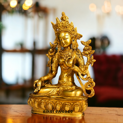 Pital Tara Buddha Sitting Brass idol - 12.5 Inches Nikuressence