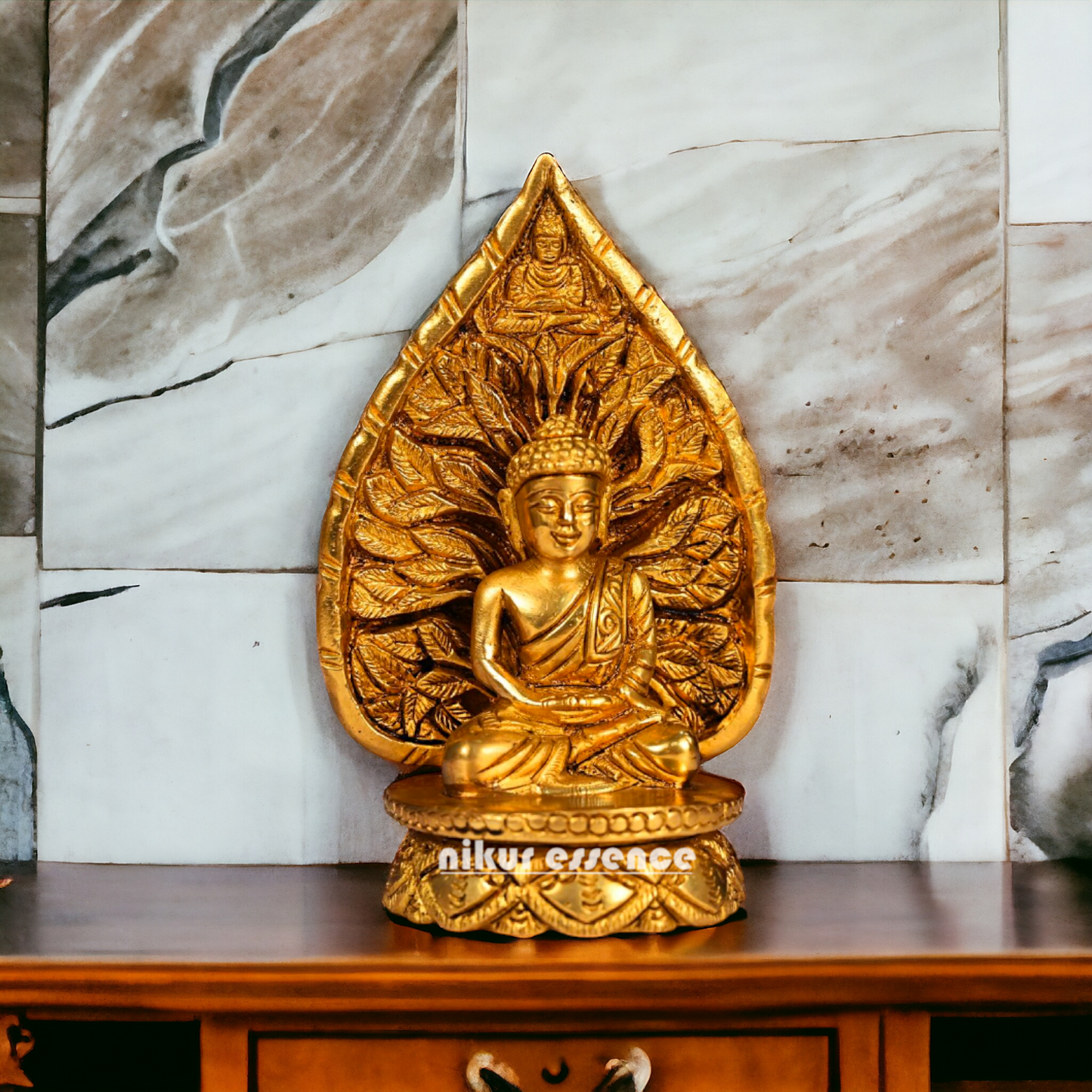 Pure Brass leaf Buddha Statue - 6 Inches Nikuressence