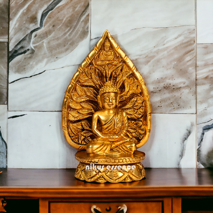 Pure Brass leaf Buddha Statue - 6 Inches Nikuressence