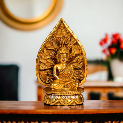 Pure Brass leaf Buddha Statue - 6 Inches Nikuressence