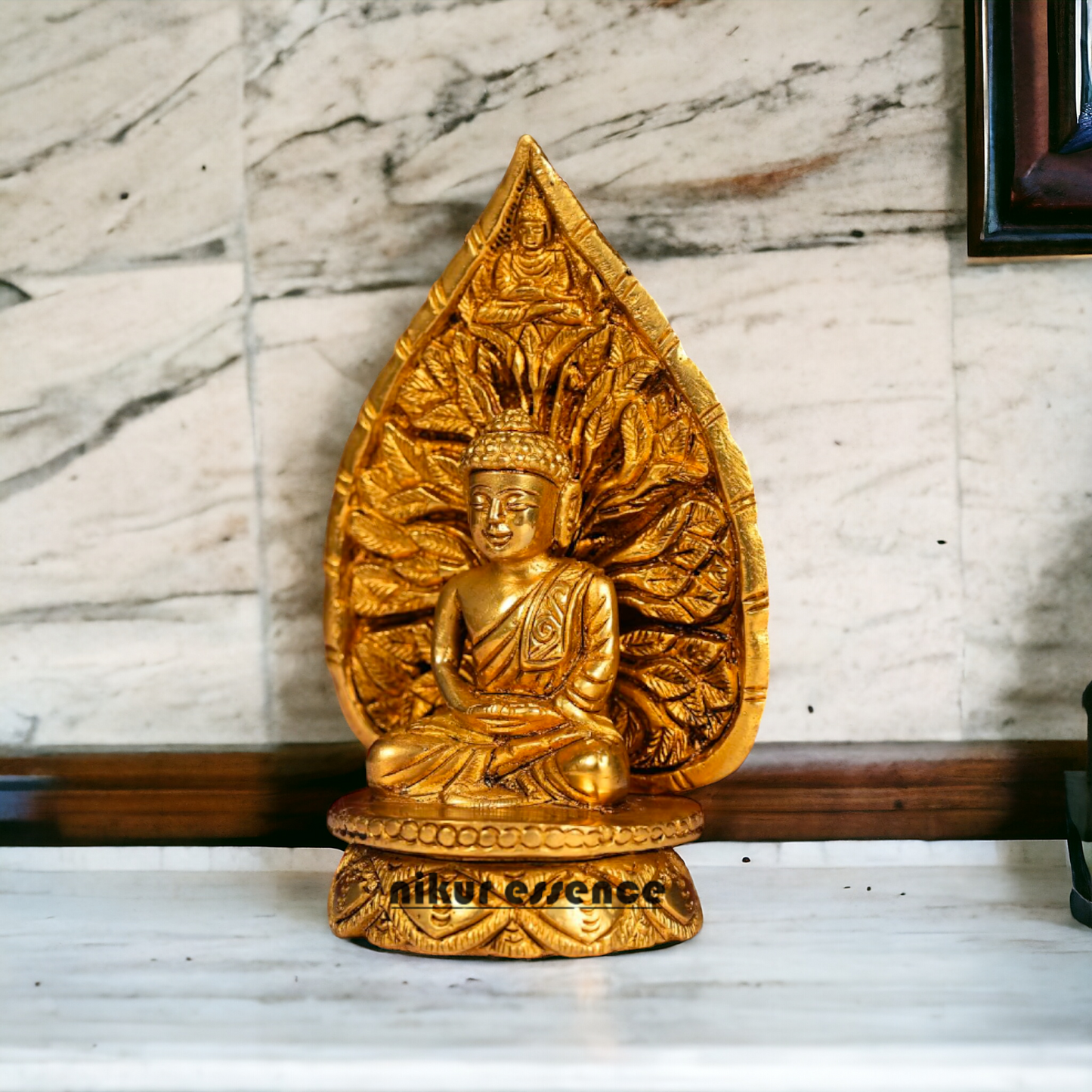 Pure Brass leaf Buddha Statue - 6 Inches Nikuressence