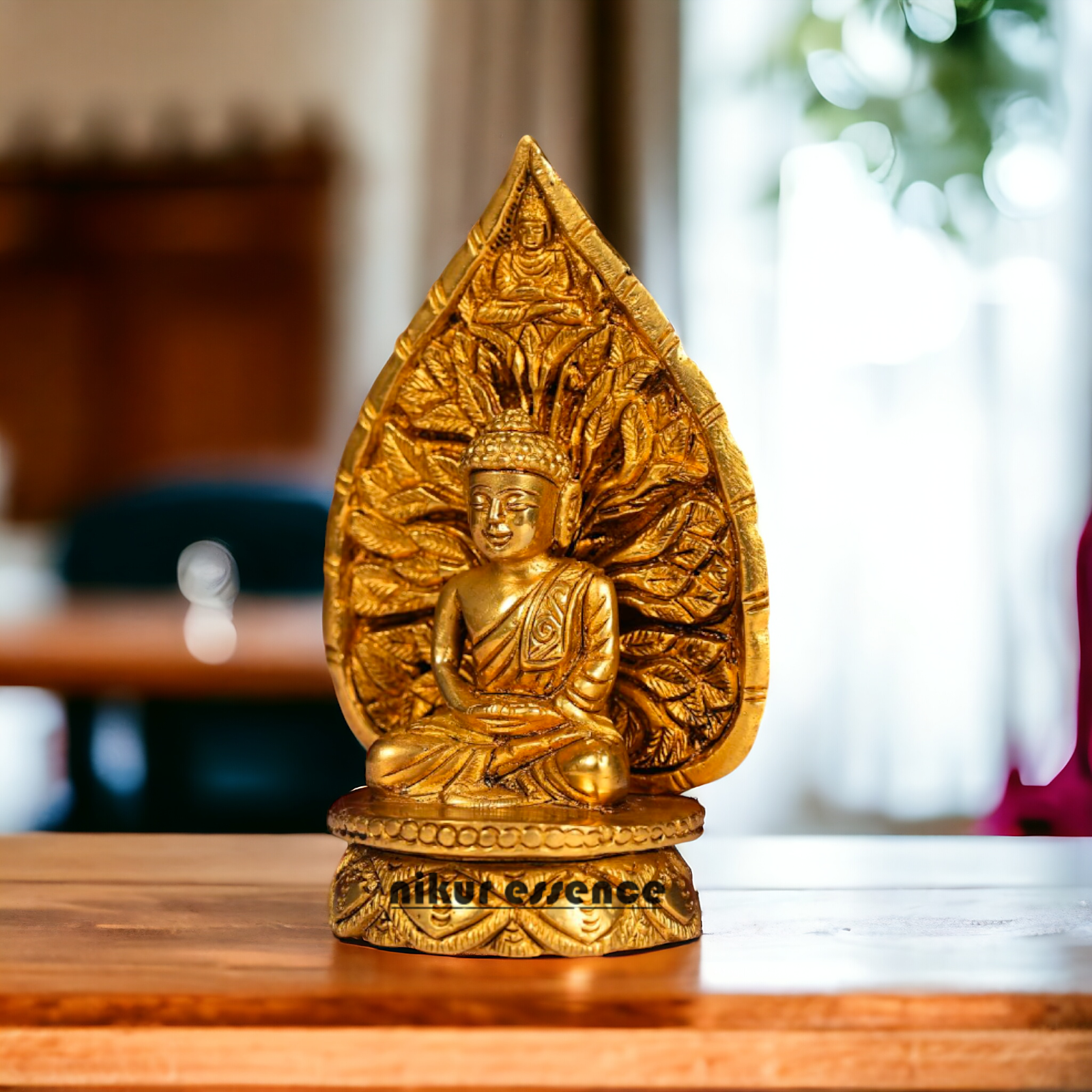 Pure Brass leaf Buddha Statue - 6 Inches Nikuressence