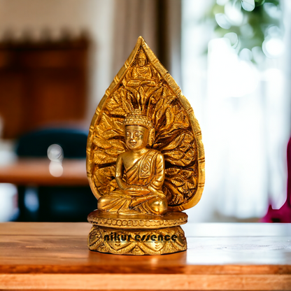 Pure Brass leaf Buddha Statue - 6 Inches Nikuressence