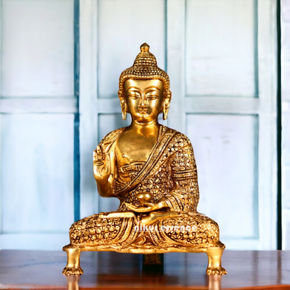 Pital Buddha Sitting with meditation Brass idol - 9 Inches Nikuressence