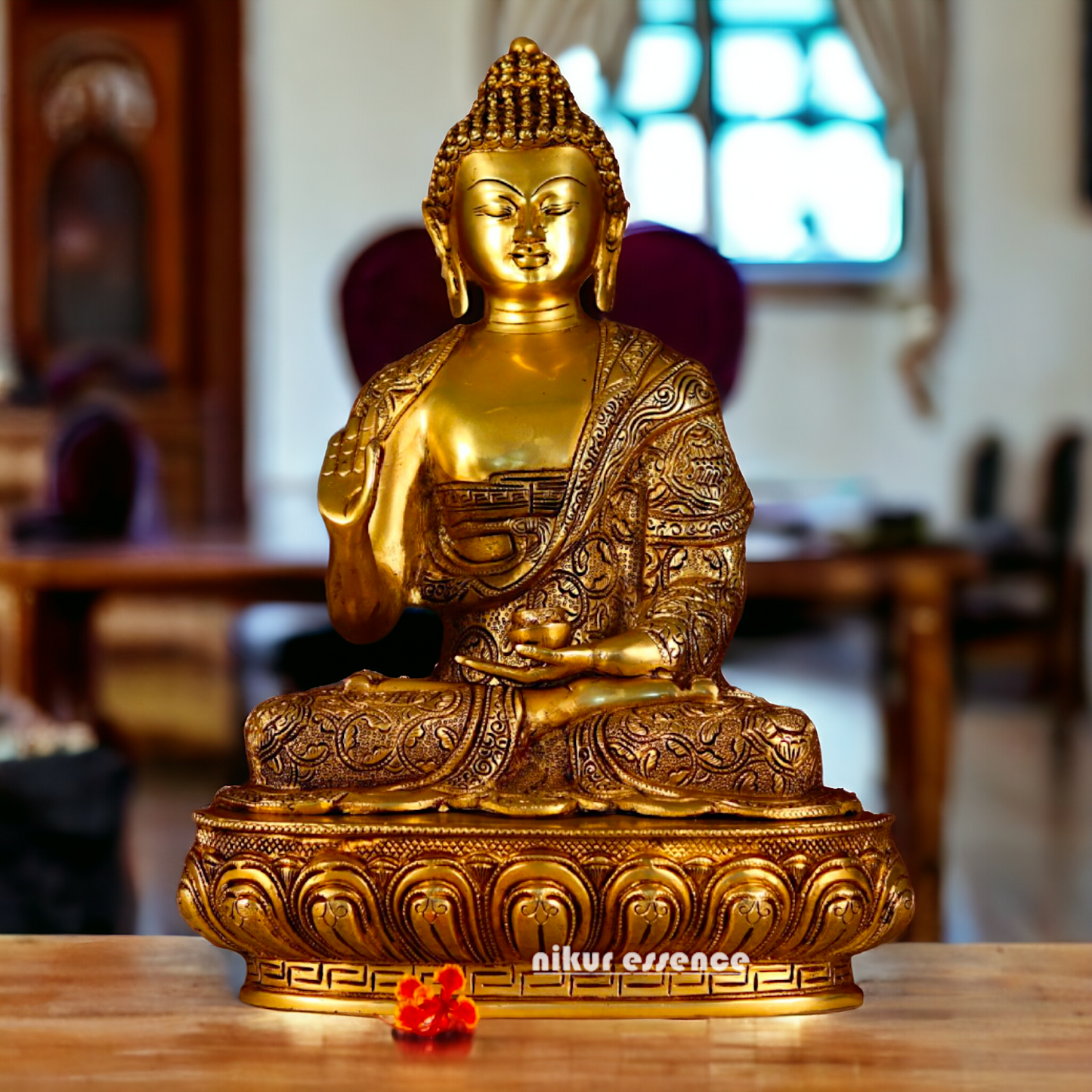 Large Buddha Sitting Brass idol - 16.5 inches Nikuressence