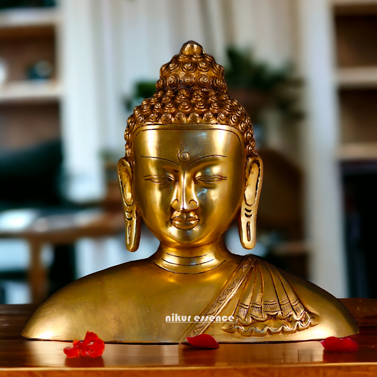 Pital Buddha Head face Brass idol - 11.5 inches Nikuressence