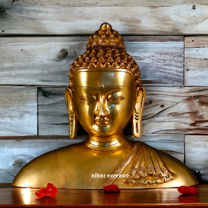 Pital Buddha Head face Brass idol - 11.5 inches Nikuressence