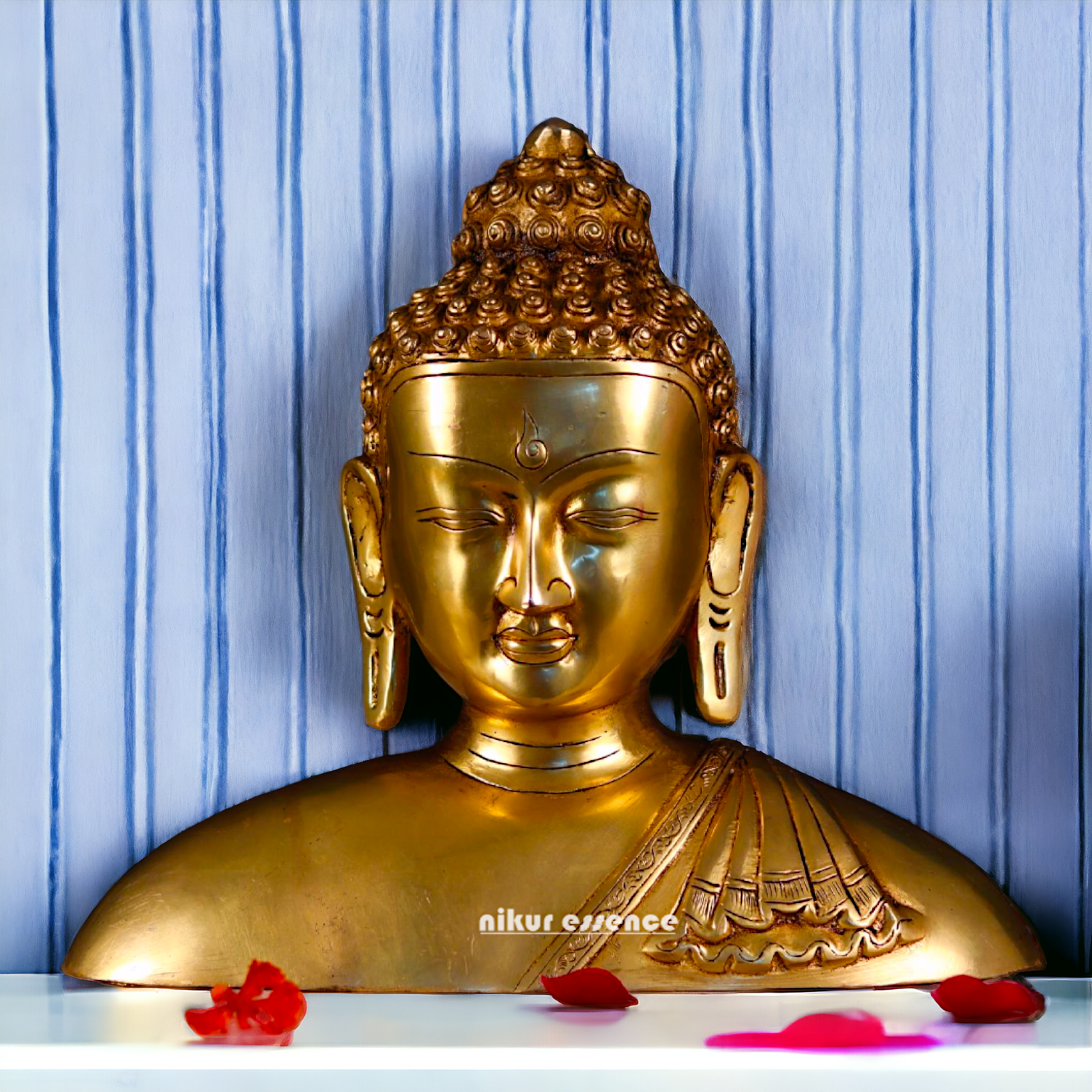 Pital Buddha Head face Brass idol - 11.5 inches Nikuressence