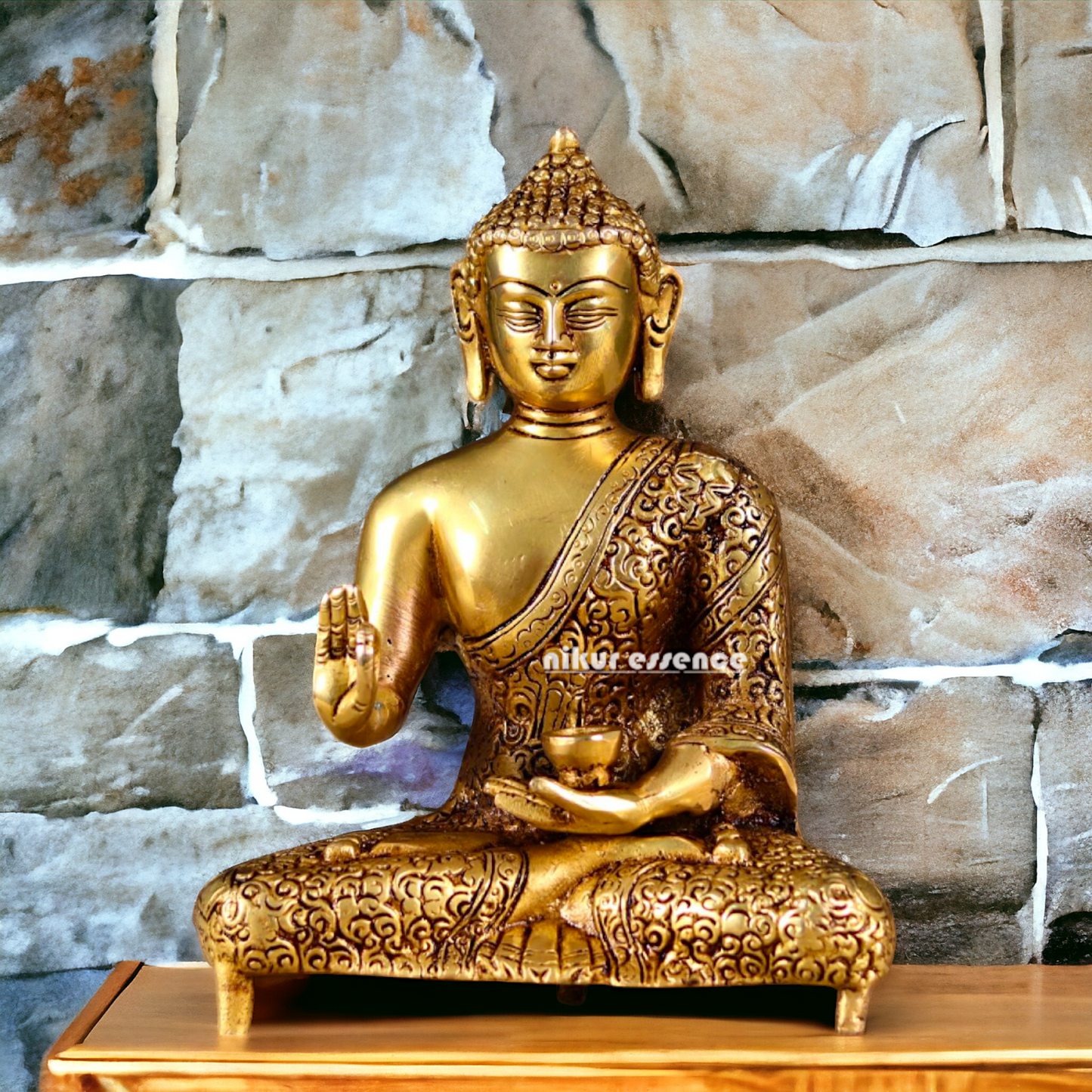 Pure Brass Buddha Sitting with meditation statue - 8.5 inches Nikuressence