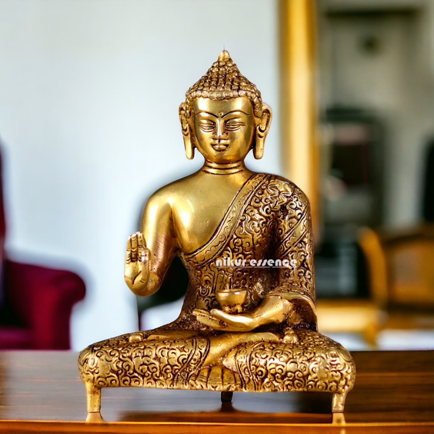 Pure Brass Buddha Sitting with meditation statue - 8.5 inches Nikuressence