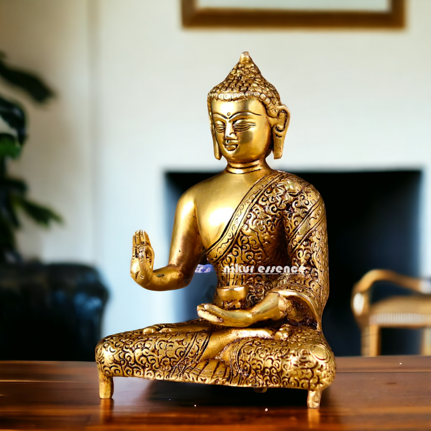 Pure Brass Buddha Sitting with meditation statue - 8.5 inches Nikuressence