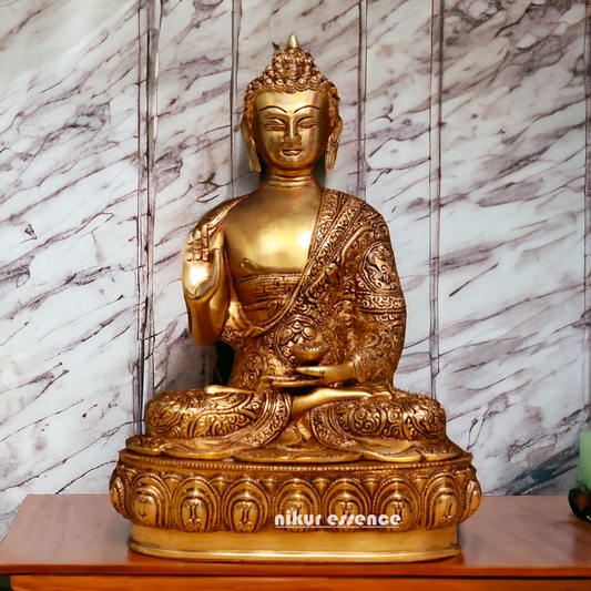 Buddha Sitting Pital Brass statue - 13.5 inches Nikuressence