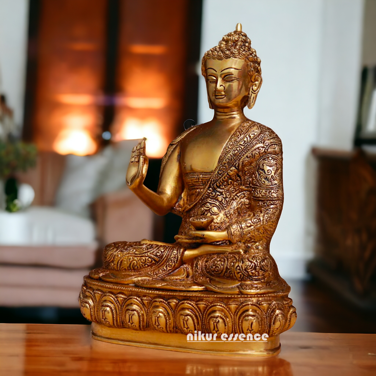 Buddha Sitting Pital Brass statue - 13.5 inches Nikuressence