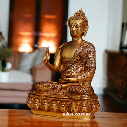 Buddha Sitting Pital Brass statue - 13.5 inches Nikuressence
