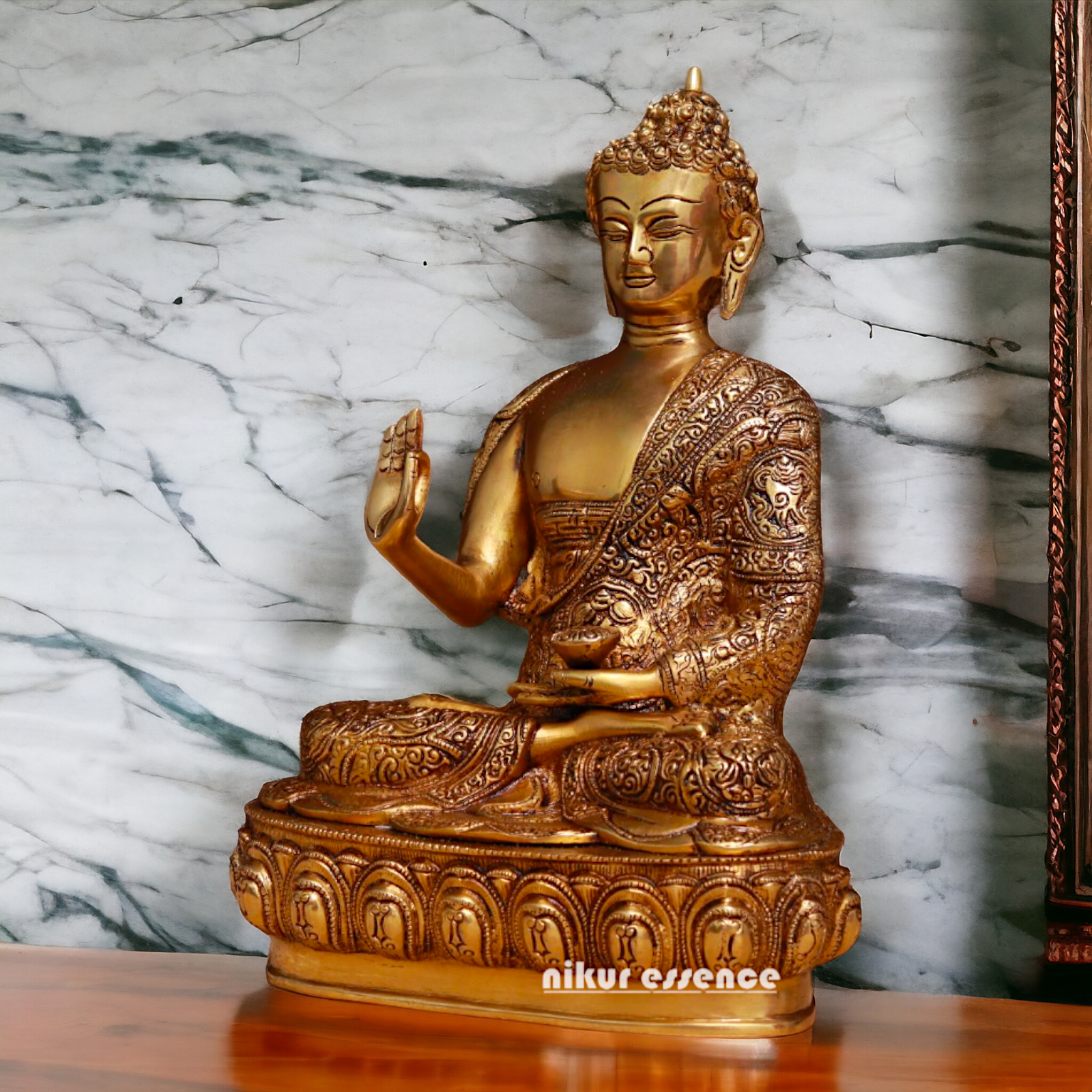 Buddha Sitting Pital Brass statue - 13.5 inches Nikuressence