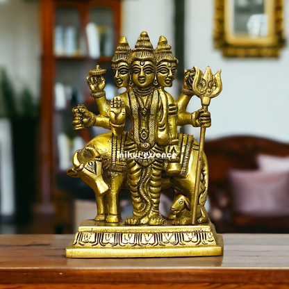 Antique Brass Dattatreya statue - 5 inches Nikuressence