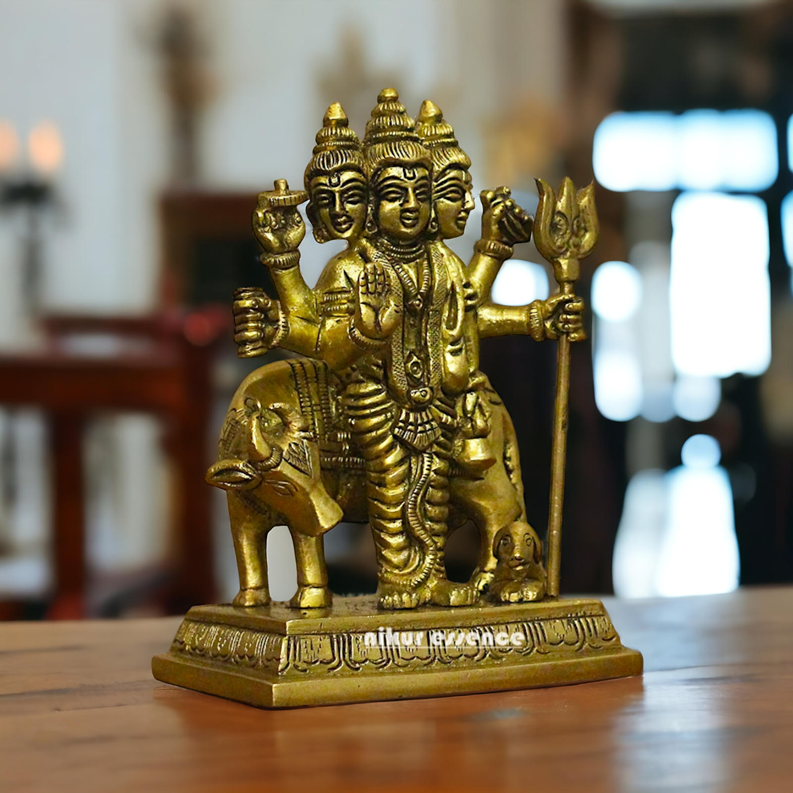 Antique Brass Dattatreya statue - 5 inches Nikuressence