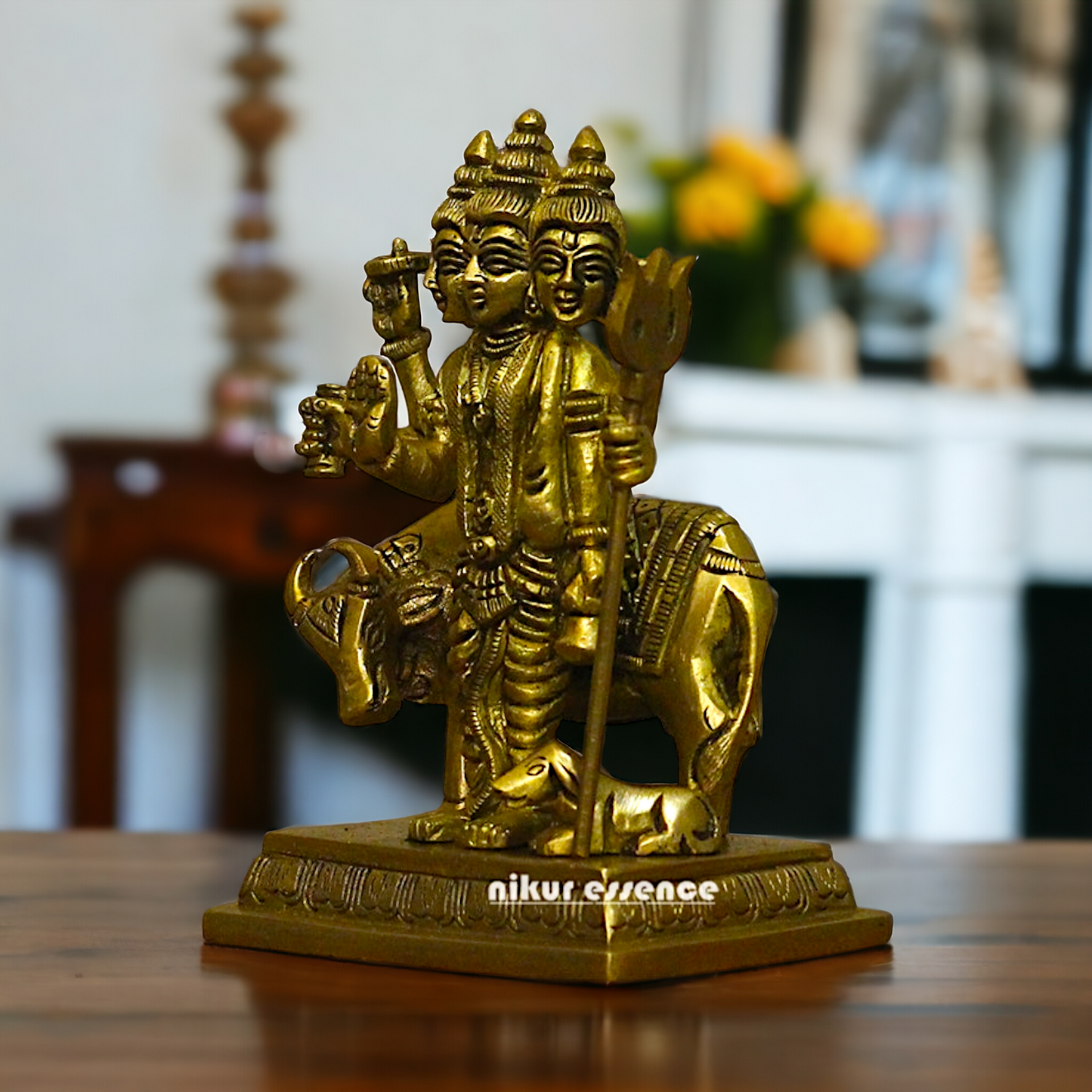 Antique Brass Dattatreya statue - 5 inches Nikuressence
