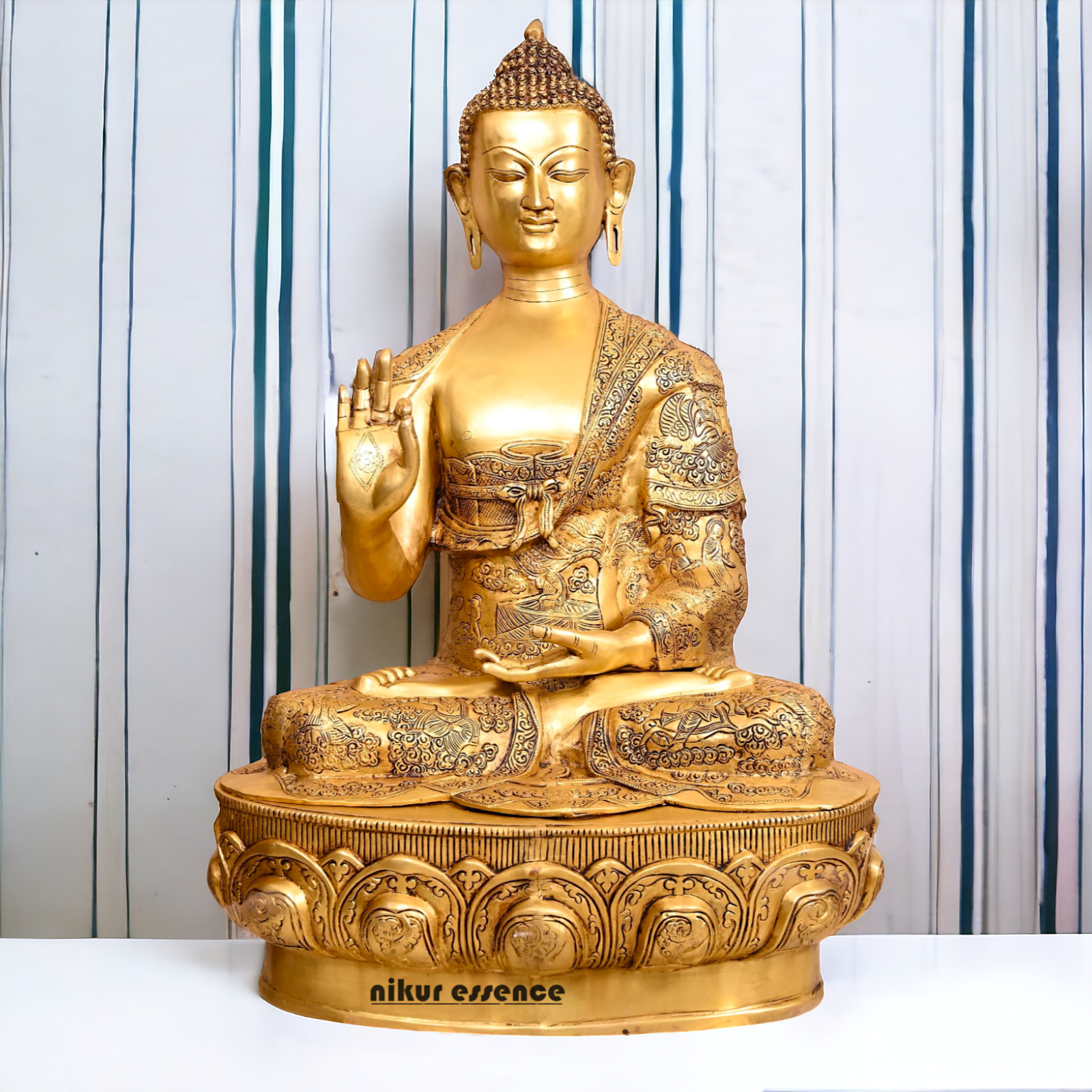 Pital Buddha Sitting with Blessing Brass idol - 3 Feet Nikuressence