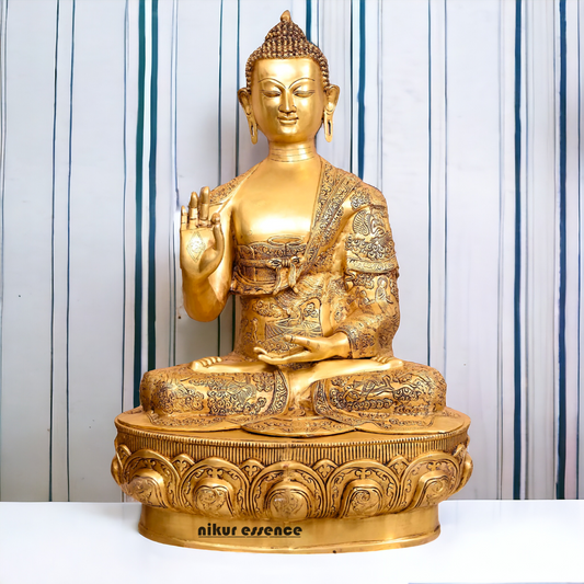 Pital Buddha Sitting with Blessing Brass idol - 3 Feet Nikuressence