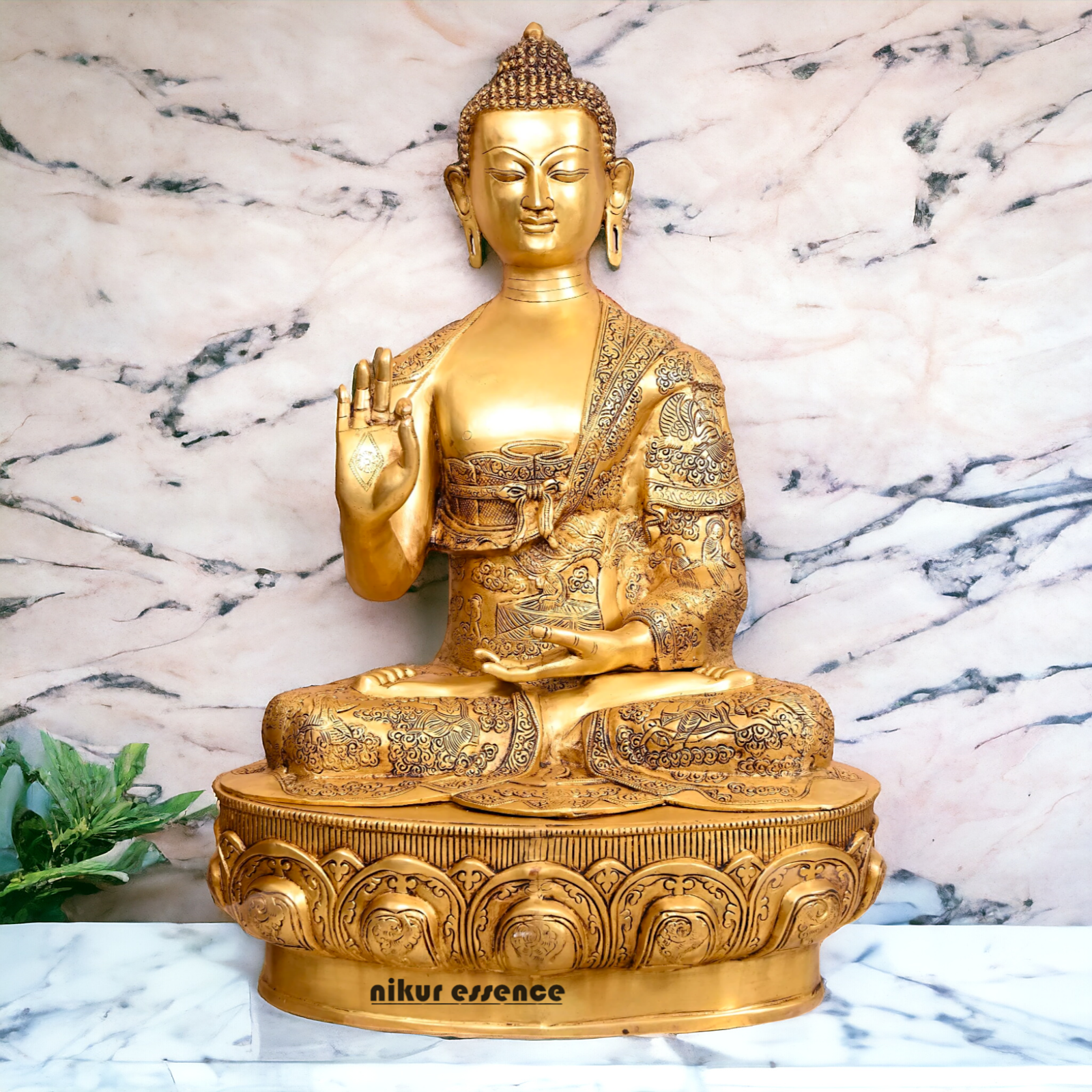 Pital Buddha Sitting with Blessing Brass idol - 3 Feet Nikuressence