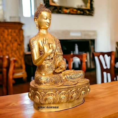 Pital Buddha Sitting with Blessing Brass idol - 3 Feet Nikuressence