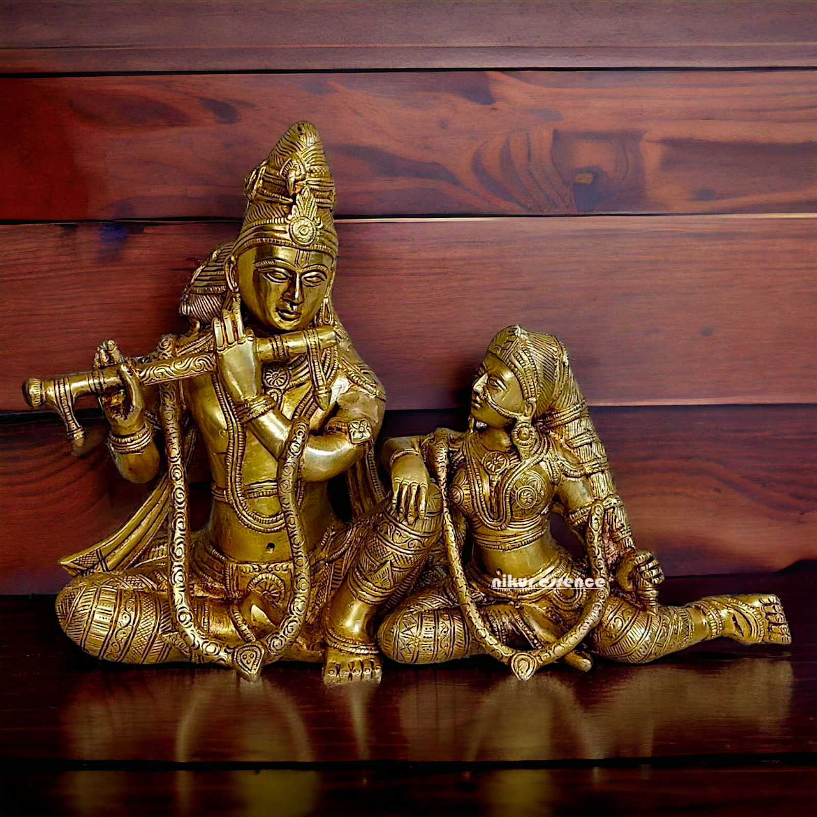 Antique brass Radha Krishna statue - 20 Inches Nikuressence