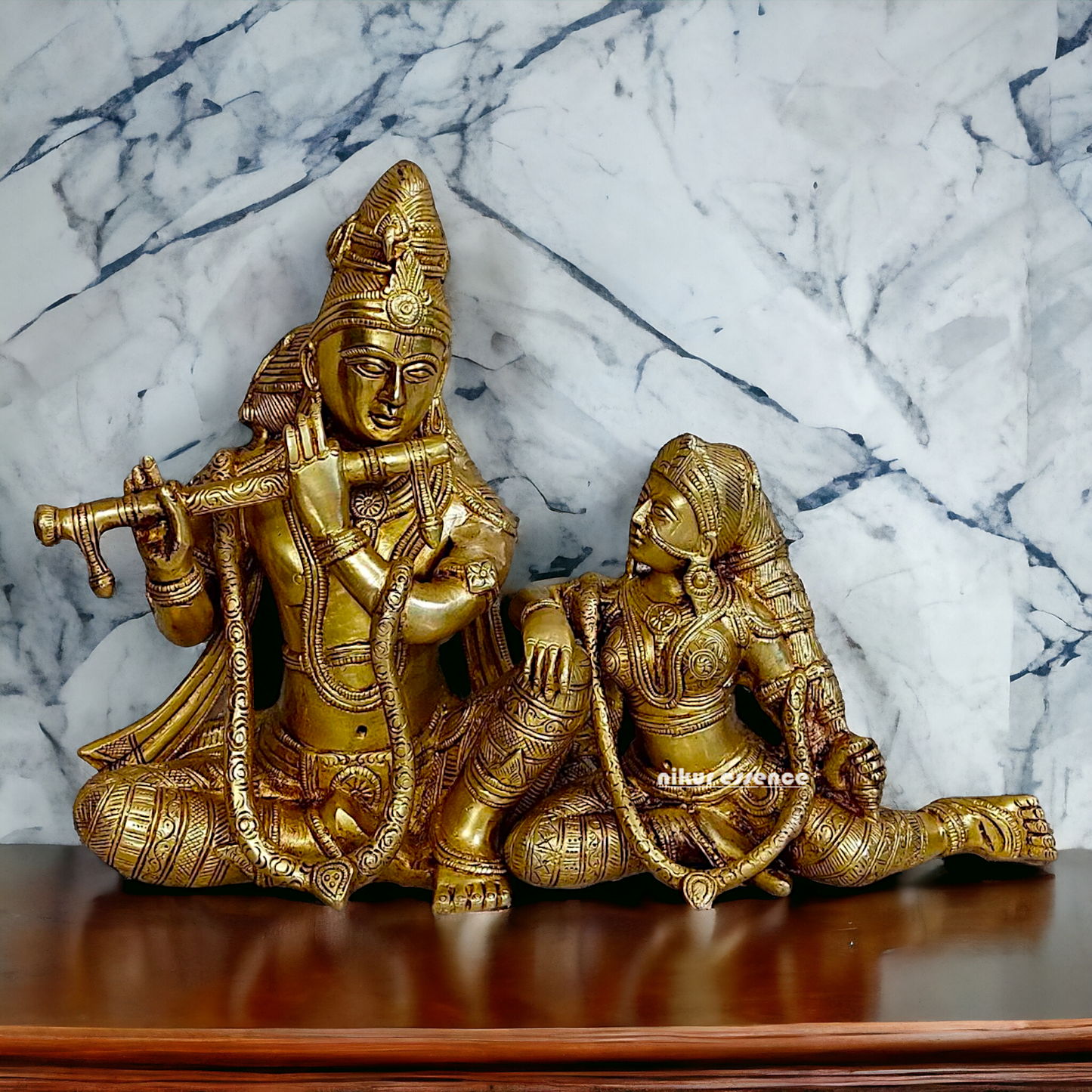 Antique brass Radha Krishna statue - 20 Inches Nikuressence
