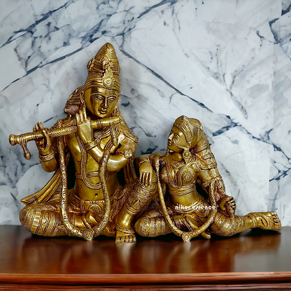 Antique brass Radha Krishna statue - 20 Inches Nikuressence