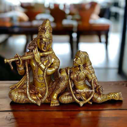 Antique brass Radha Krishna statue - 20 Inches Nikuressence