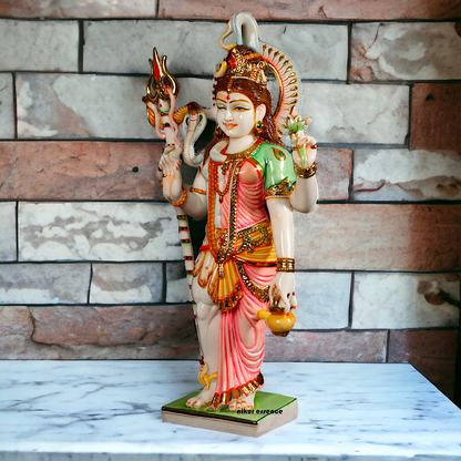Ardhanarishvara Shiva Parvati pure Marble idol - 35 Inches Nikuressence