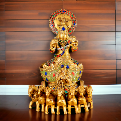 Surya Rath Brass with Stone Work idol - 12 inches Nikuressence