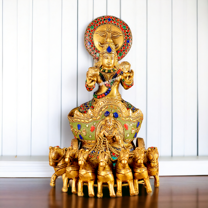 Surya Rath Brass with Stone Work idol - 12 inches Nikuressence