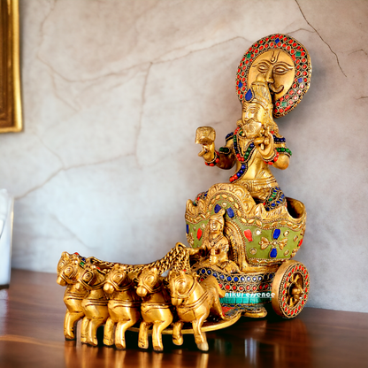 Surya Rath Brass with Stone Work idol - 12 inches Nikuressence