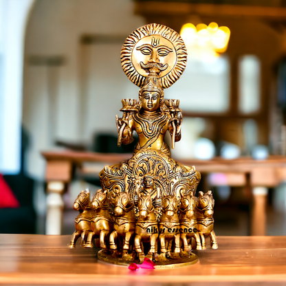 Antique Brass Surya Rath statue - 12 inches Nikuressence