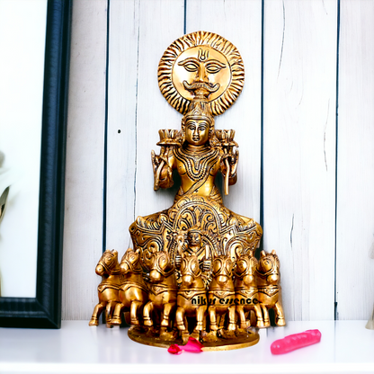 Antique Brass Surya Rath statue - 12 inches Nikuressence