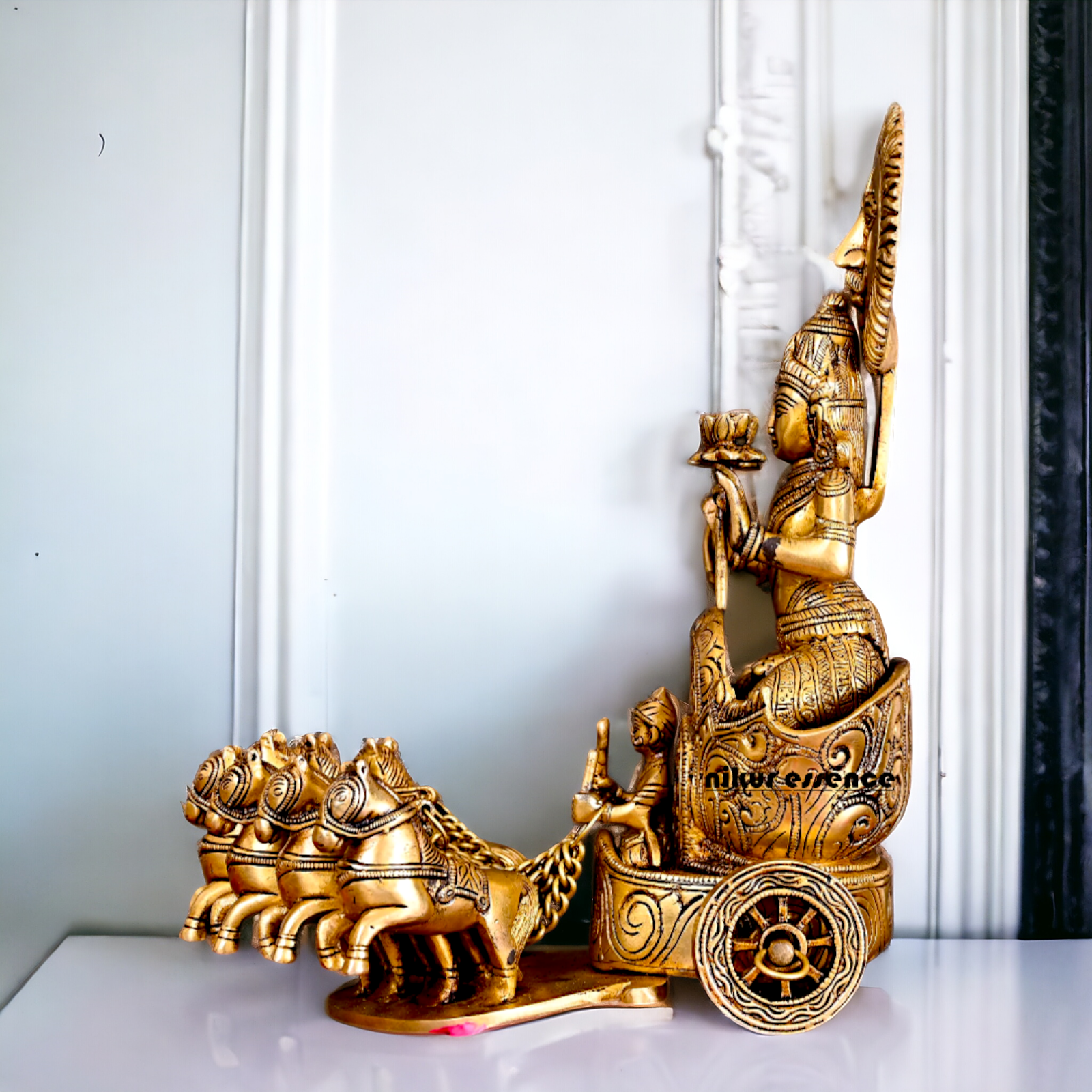 Antique Brass Surya Rath statue - 12 inches Nikuressence