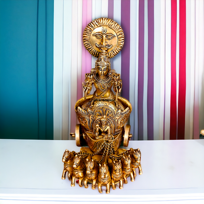 Antique Brass Surya Rath statue - 12 inches Nikuressence