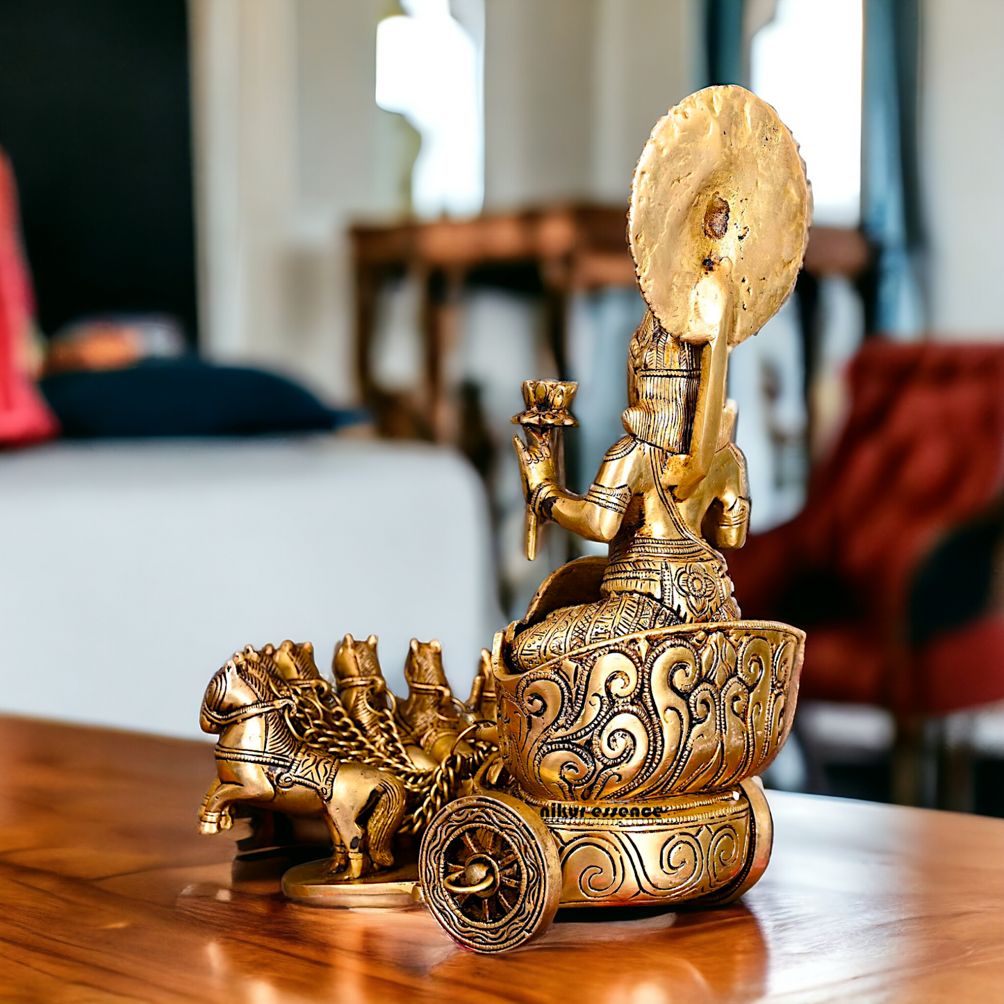 Antique Brass Surya Rath statue - 12 inches Nikuressence