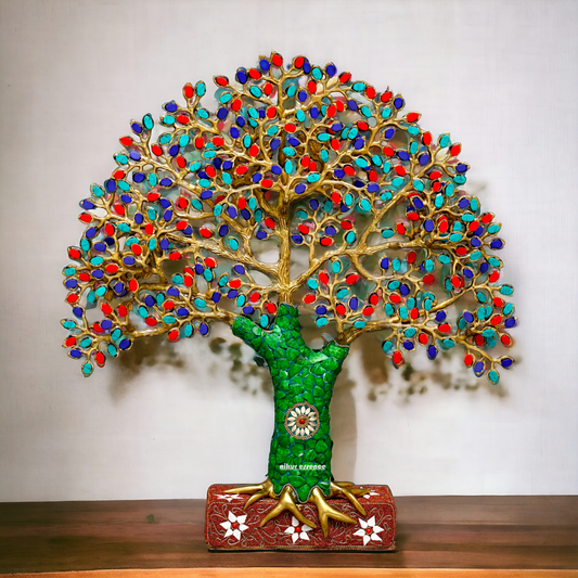 Tree decor brass with Stone Work statue - 19 Inches Nikuressence