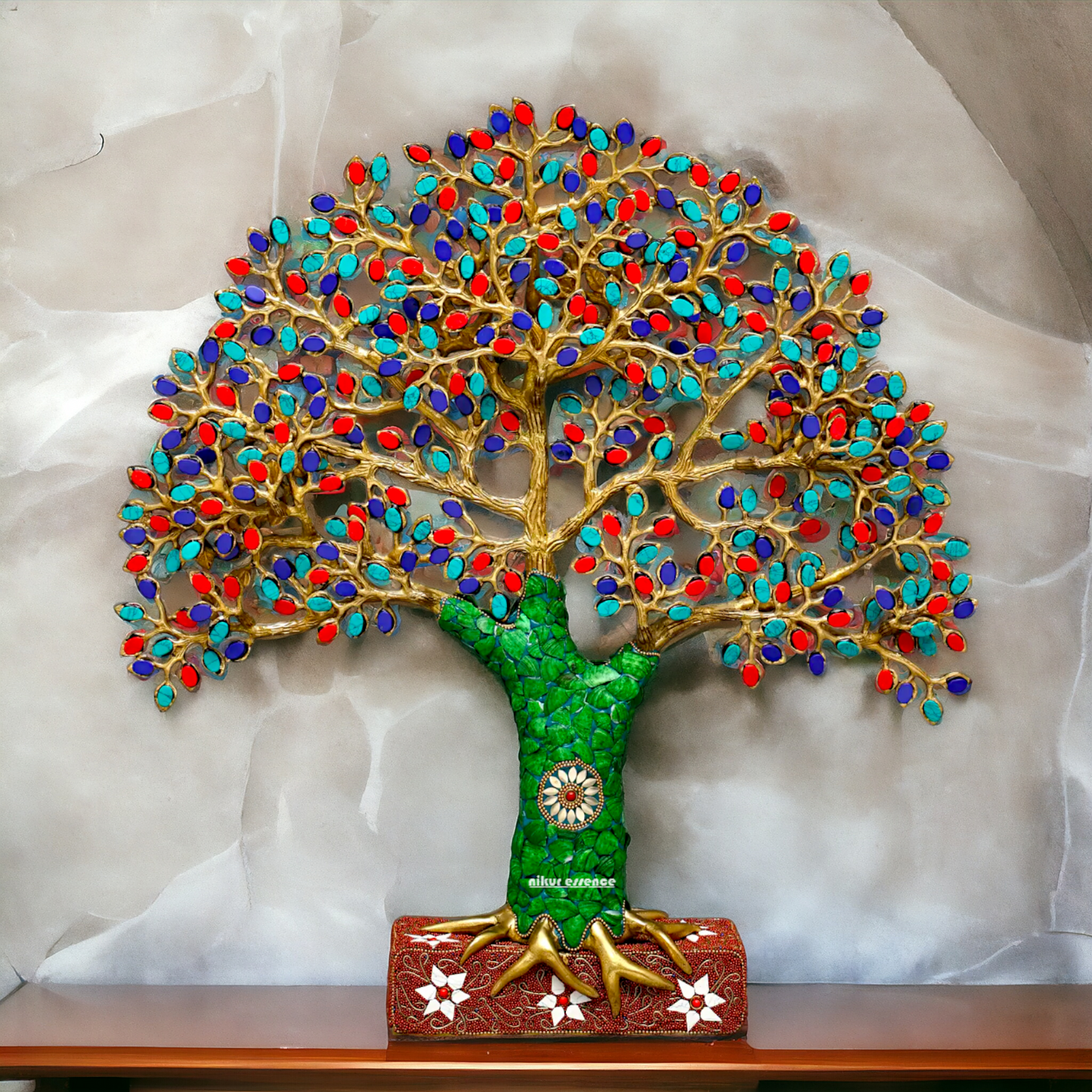 Tree decor brass with Stone Work statue - 19 Inches Nikuressence